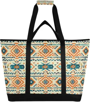 Vintage Ethnic Print Reusable Insulated Lunchbox Cooler Bag, Leakproof Kitchen Grocery Bag Collapsible Portable Cooler Tote Bag for Picnic, Camping, Office, Travel