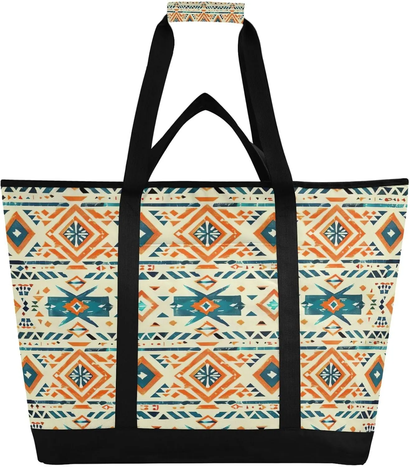Vintage Ethnic Print Reusable Insulated Lunchbox Cooler Bag, Leakproof Kitchen Grocery Bag Collapsible Portable Cooler Tote Bag for Picnic, Camping, Office, Travel