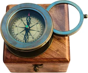 Vintage Map Compass in Wooden Box, Gifts for Dad, Great Gift Ideas for Him, Decorative Compass