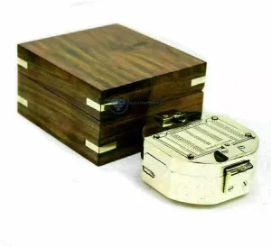 Vintage Marine Compass Inspired London, Brass Compass with Wooden Box for Nautical Collectors