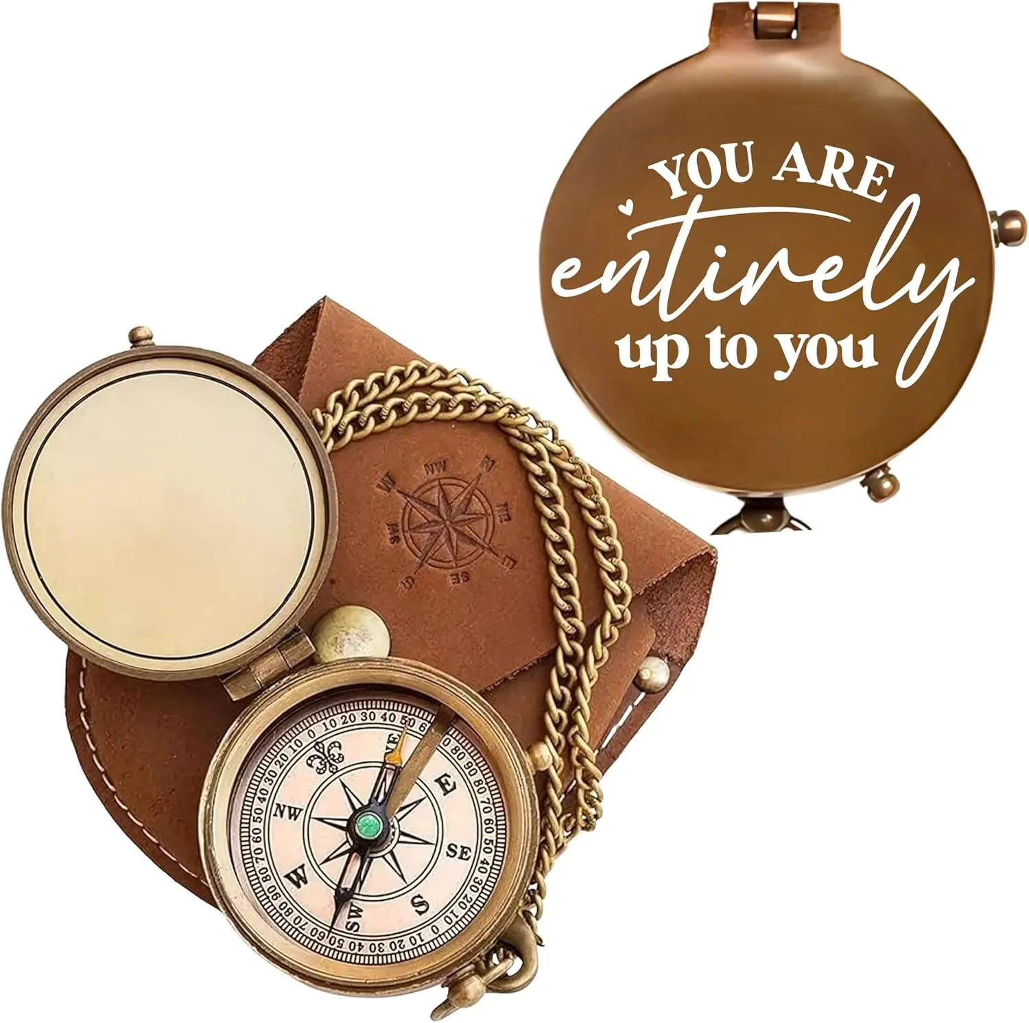 Vintage My Love Engraved Brass Compass with Leather Case – Personalized Pocket Compass for Husband, Boyfriend, Wedding & Outdoor Travel (Antique My Love-69)