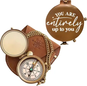 Vintage My Love Engraved Brass Compass with Leather Case – Personalized Pocket Compass for Husband, Boyfriend, Wedding & Outdoor Travel (Antique My Love-69)