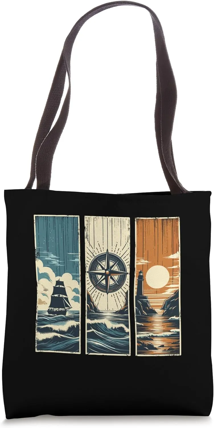 Vintage Sailor Ship Nautical Compass Maritime Tote Bag