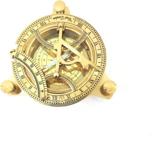 Vintage Style Brass Sundial Compass, Handcrafted Navigation Tool, Golden Polish, 10 Piece Set