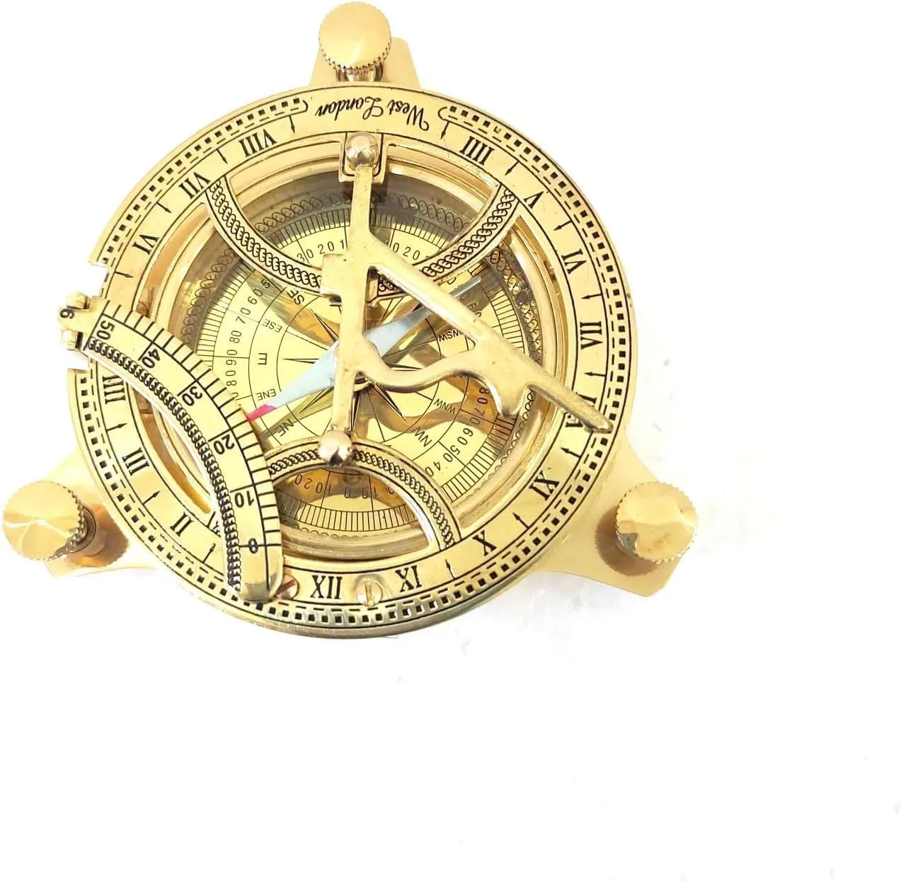 Vintage Style Brass Sundial Compass, Handcrafted Navigation Tool, Golden Polish, 10 Piece Set
