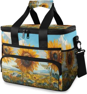 Vintage Sunflowers Flower Cooler Bag Insulated Cooler Soft Sided Cooler 24 Can Portable Picnic Bag Large Leakproof Lunch Bag Box for Beach Grocery Camping Travel Car Men Women
