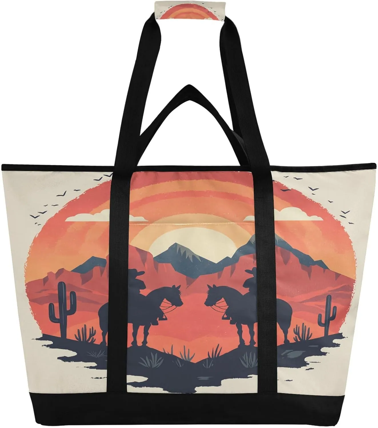 Vintage Western Cowboy Reusable Insulated Lunchbox Cooler Bag, Leakproof Kitchen Grocery Bag Collapsible Portable Cooler Tote Bag for Picnic, Camping, Office, Travel