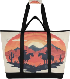 Vintage Western Cowboy Reusable Insulated Lunchbox Cooler Bag, Leakproof Kitchen Grocery Bag Collapsible Portable Cooler Tote Bag for Picnic, Camping, Office, Travel