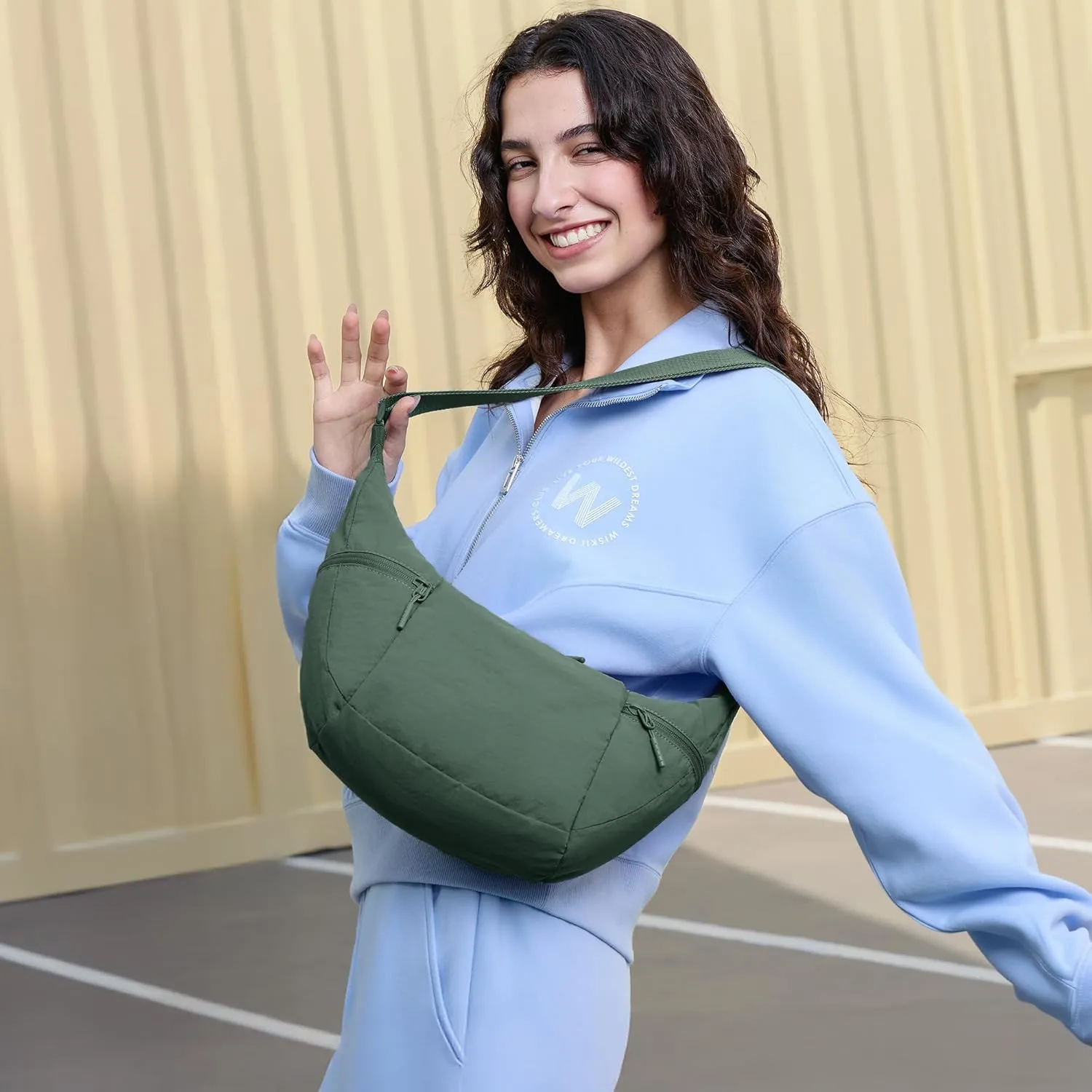 VONAL Nylon Crossbody Bag for Women, Lightweight Shoulder Purse with Zipper, Trendy Crescent Sling Bag with Adjustable Stap