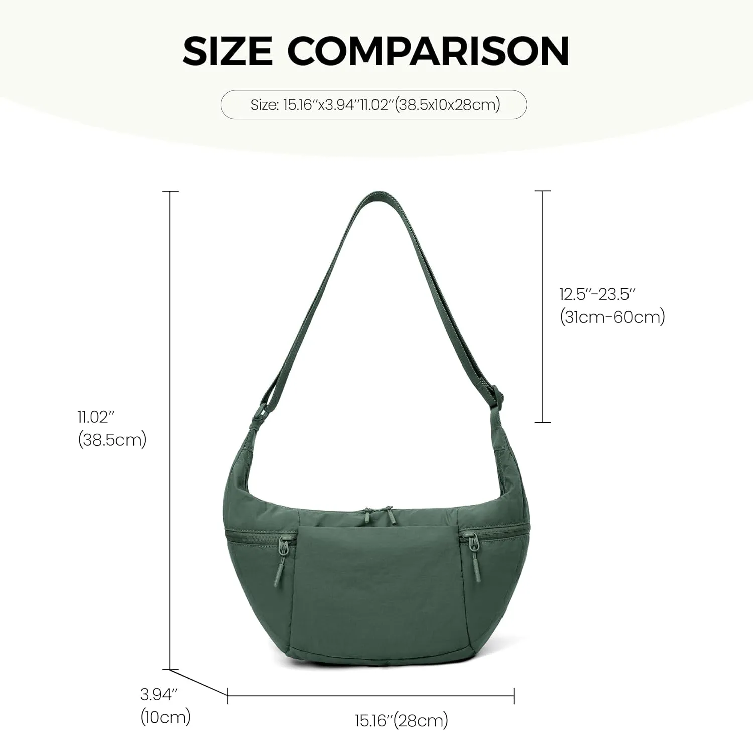 VONAL Nylon Crossbody Bag for Women, Lightweight Shoulder Purse with Zipper, Trendy Crescent Sling Bag with Adjustable Stap
