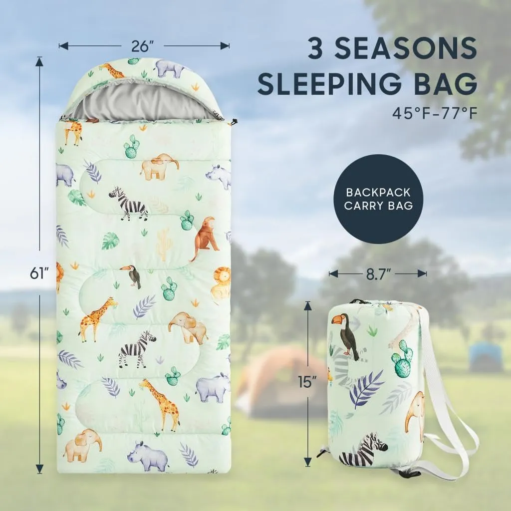 Wake In Cloud - Kids Sleeping Bag for Boys Toddlers, Camping in Warm Cold Weather, Backpacking Lightweight Compact Outdoor Liner for 3 Seasons Summer Spring Fall