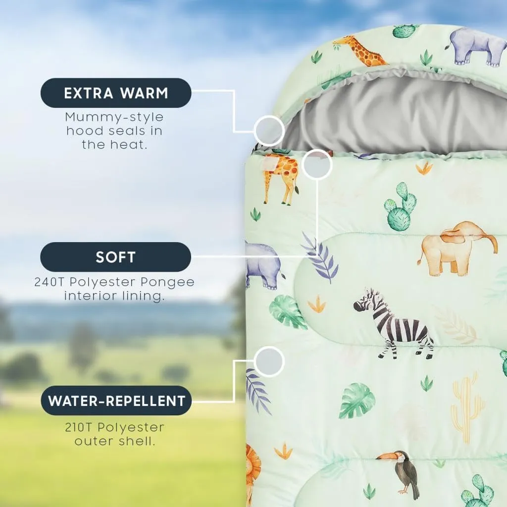 Wake In Cloud - Kids Sleeping Bag for Boys Toddlers, Camping in Warm Cold Weather, Backpacking Lightweight Compact Outdoor Liner for 3 Seasons Summer Spring Fall