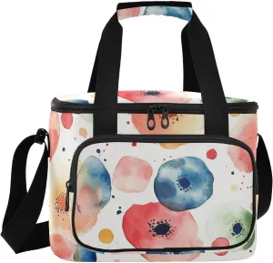 Watercolor Art Rounds Flowers Red Large Capacity Insulated Soft Sided Cooler Bag for Hot/Cold Food Travel or Beach Cooler Bags for Travel Lunch Camping Beach