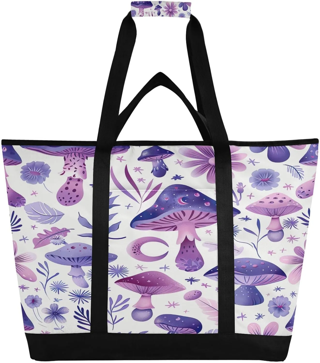 Watercolour Mushroom Reusable Insulated Lunchbox Cooler Bag, Leakproof Kitchen Grocery Bag Collapsible Portable Cooler Tote Bag for Picnic, Camping, Office, Travel