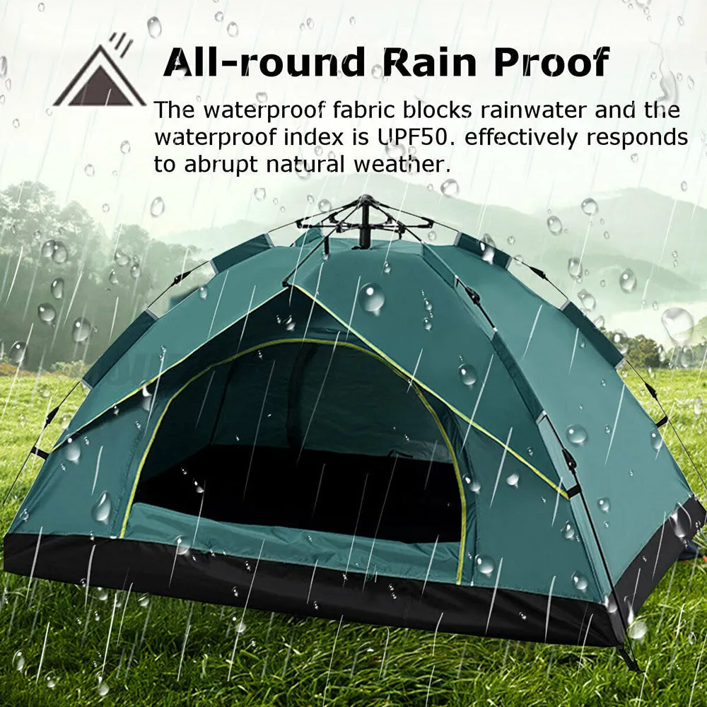 Waterproof Automatic Camping Tent 3-4 Person Come with Moisture Proof Pad(Blue)-REMOTE