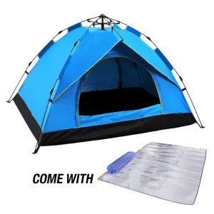 Waterproof Automatic Camping Tent 3-4 Person Come with Moisture Proof Pad(Blue)-REMOTE