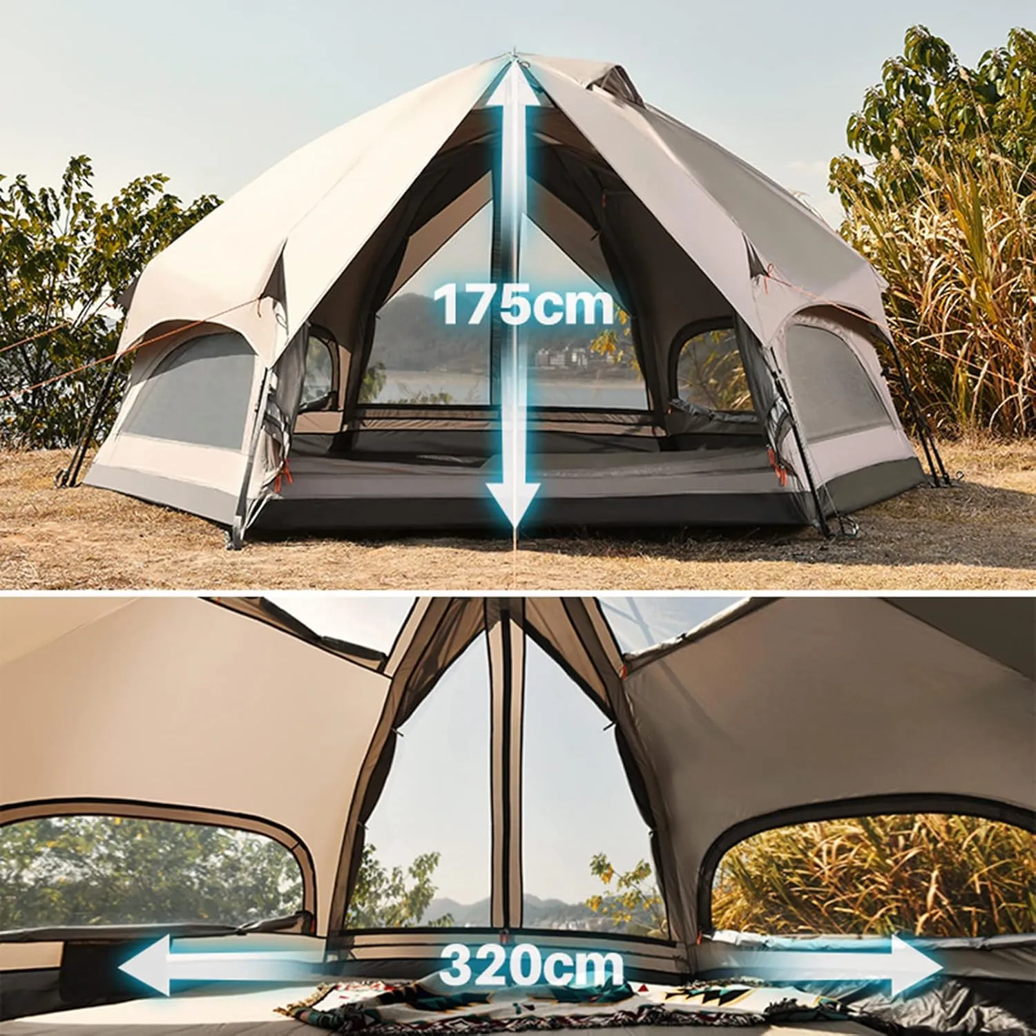 Waterproof Glamping Yurt Tent | Large Portable Pop Up Tent | Instant Cabin Tent for 4-8 People | Double Layer 4 Seasons Bell Tent Teepee for Adults