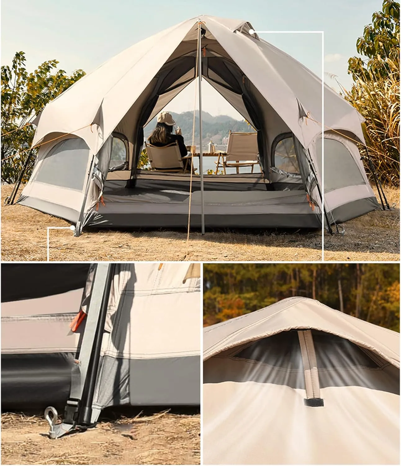 Waterproof Glamping Yurt Tent | Large Portable Pop Up Tent | Instant Cabin Tent for 4-8 People | Double Layer 4 Seasons Bell Tent Teepee for Adults