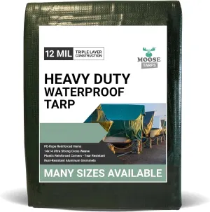Waterproof Heavy Duty Tarp - for Wood Furniture, Car, Boat, Pool, & More - Tear Resistant - 30x50 Foot Indoor/Outdoor Reversible Green/Brown