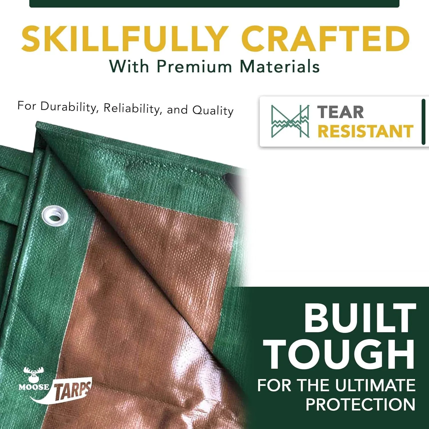 Waterproof Heavy Duty Tarp - for Wood Furniture, Car, Boat, Pool, & More - Tear Resistant - 30x50 Foot Indoor/Outdoor Reversible Green/Brown