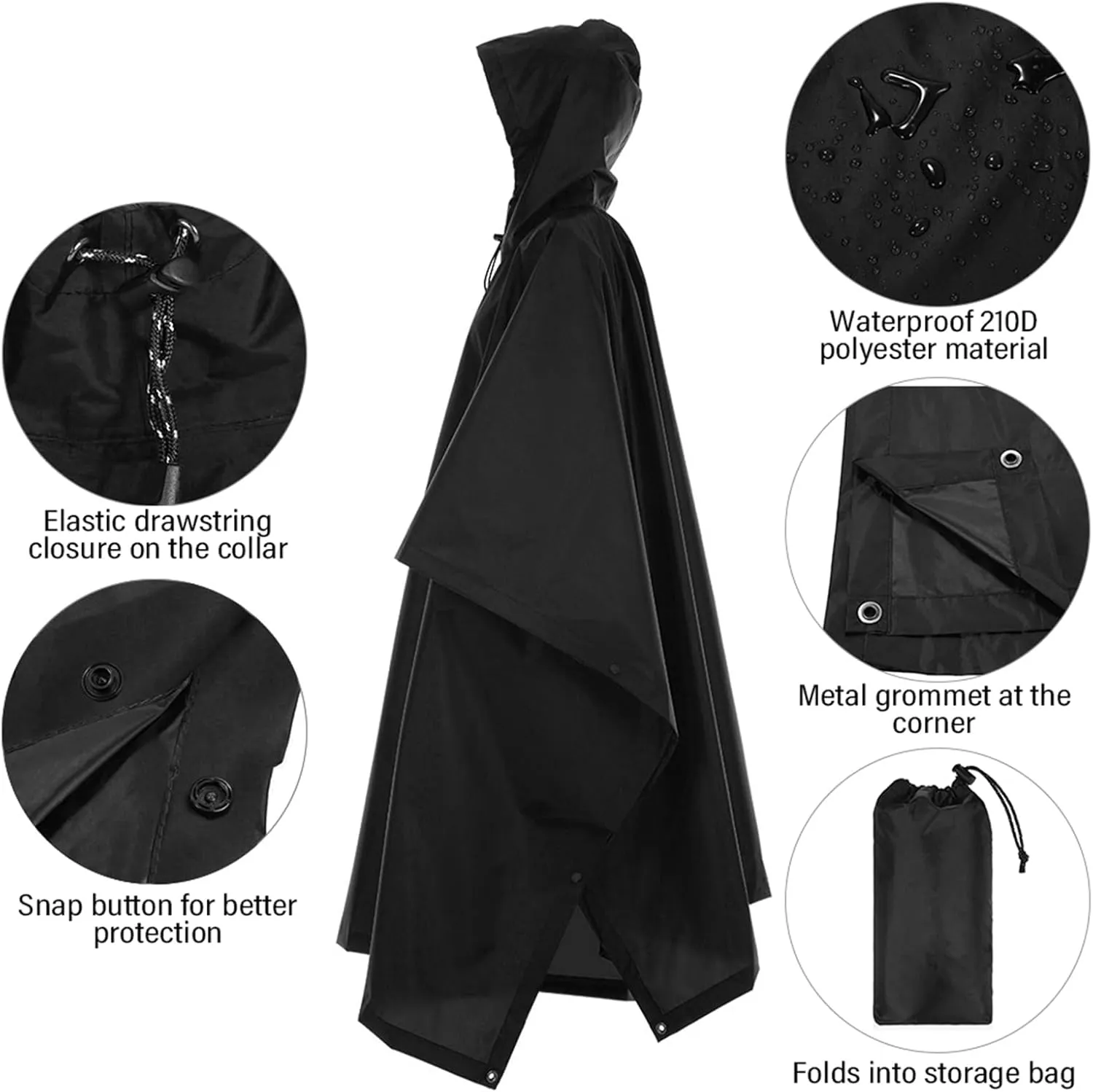 Waterproof Rain Poncho, Lightweight Hooded Rain Coat, Picnic Blanket for Camping, Hiking, Backpacking, Beach