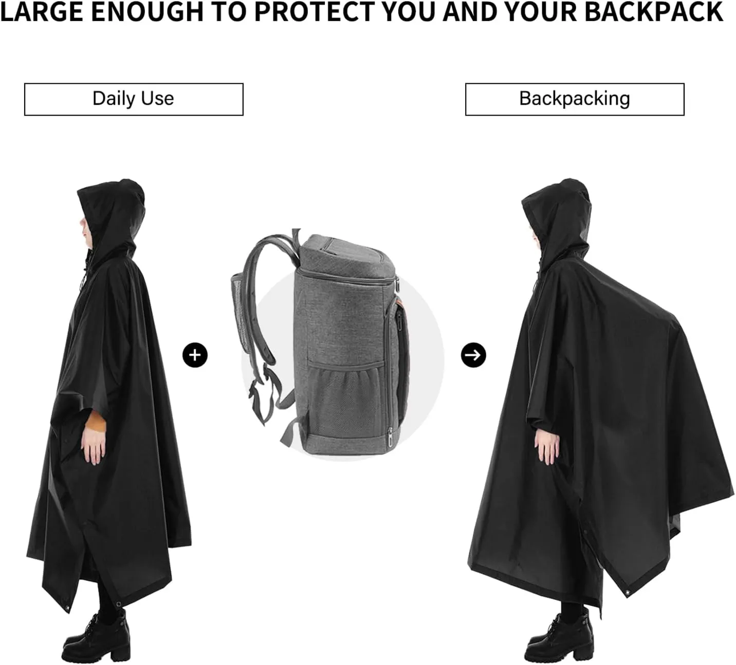 Waterproof Rain Poncho, Lightweight Hooded Rain Coat, Picnic Blanket for Camping, Hiking, Backpacking, Beach