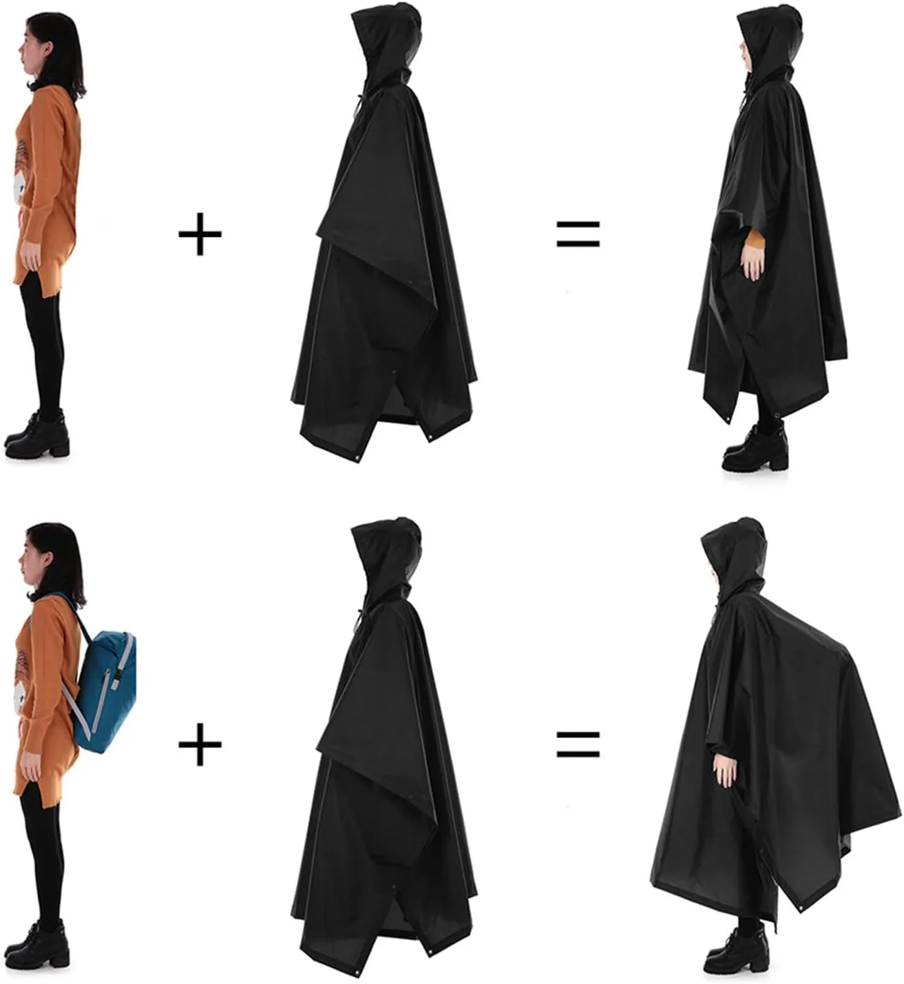 Waterproof Rain Poncho, Lightweight Hooded Rain Coat, Picnic Blanket for Camping, Hiking, Backpacking, Beach