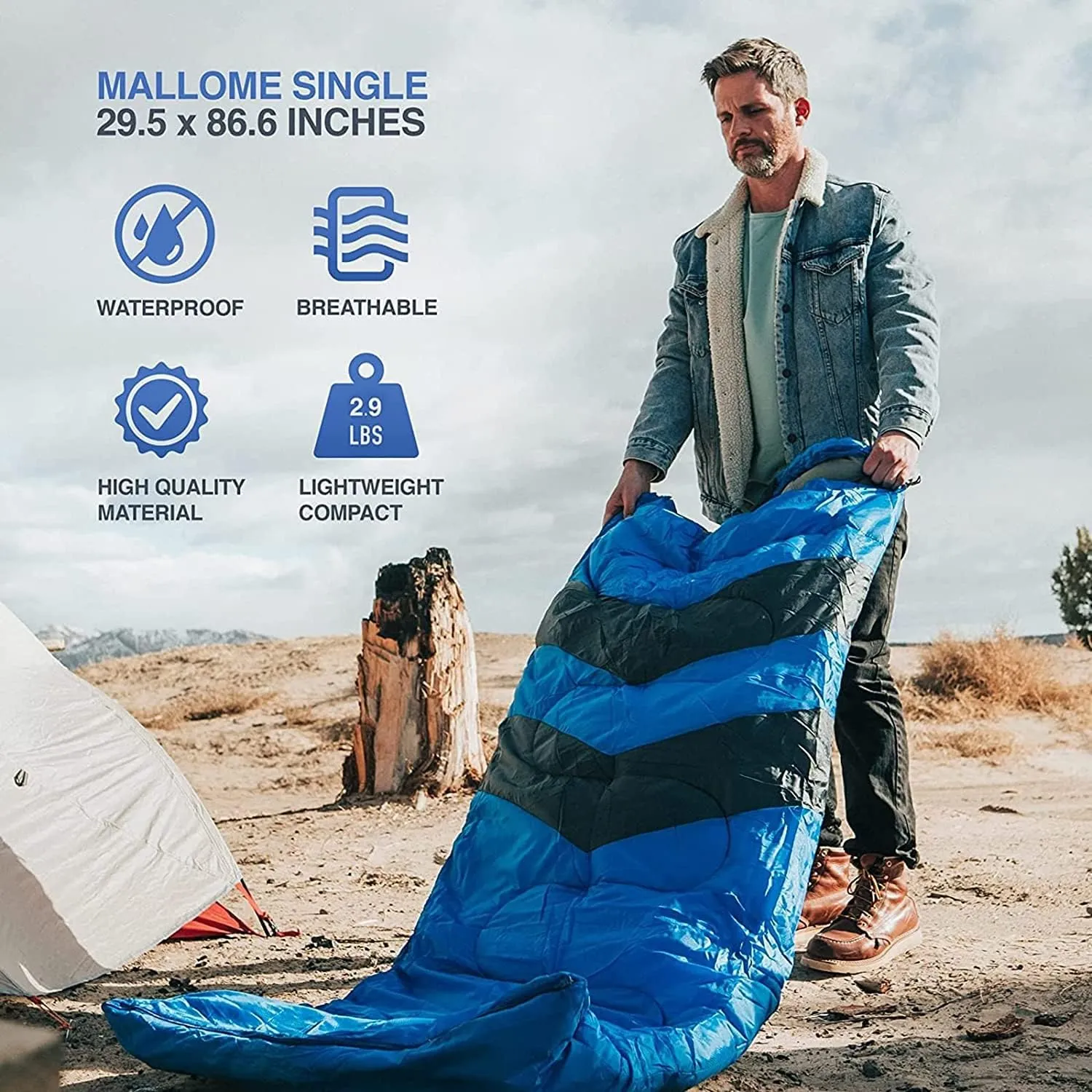 Waterproof Sleeping Bag, Single Person 3 Season Sleeping Bag for Adults Easy to Carry Lightweight Warm for Camping Outdoors，Blue
