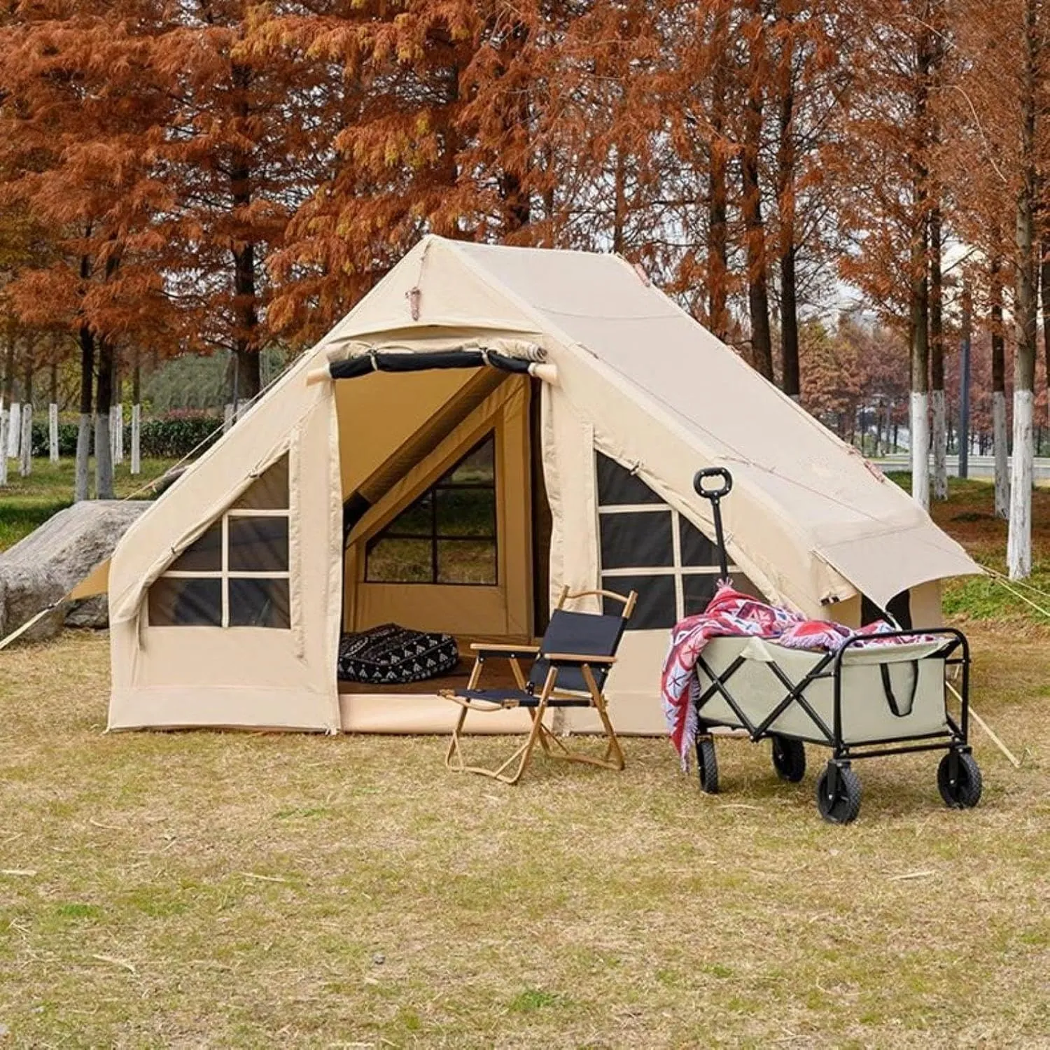 Waterproof Tent Glamping Tent Double-layer tent door 4 Seasons Tent Glamping Tent Sport Inflatable Tent Fishing Bivvy Tent Double-layer tent door