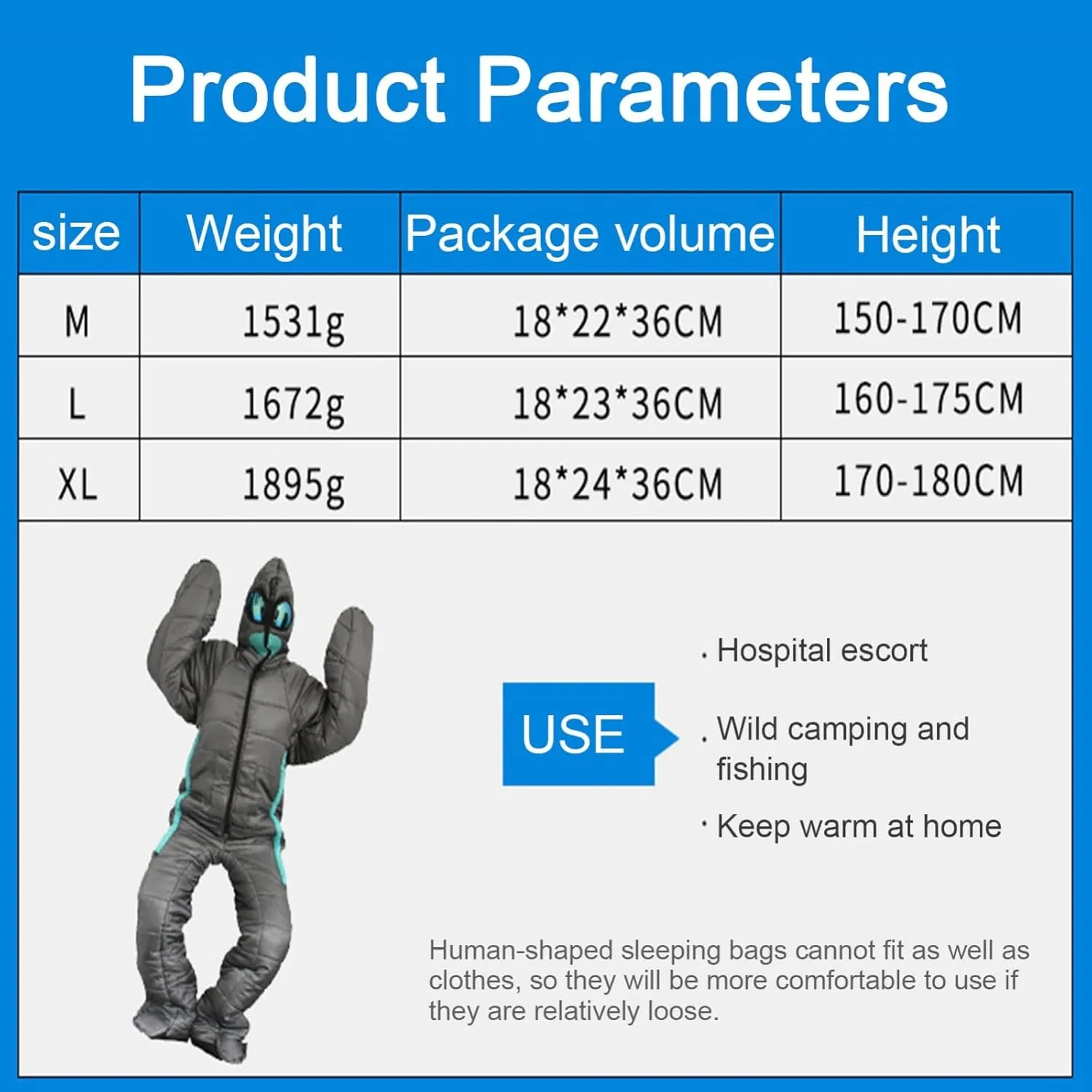 Waterproof Wearable Sleeping Bag, Adults Full Body Lightweight Walkable Sleeping Bags Suit for Camping Traveling All Season