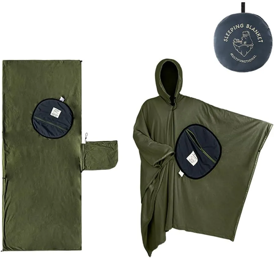 Wearable Cloak Sleeping Bag – Lightweight Fleece Multi Purpose Sleeping Bag for Winter Camping, Hiking & Travel | Green/Coffee Options