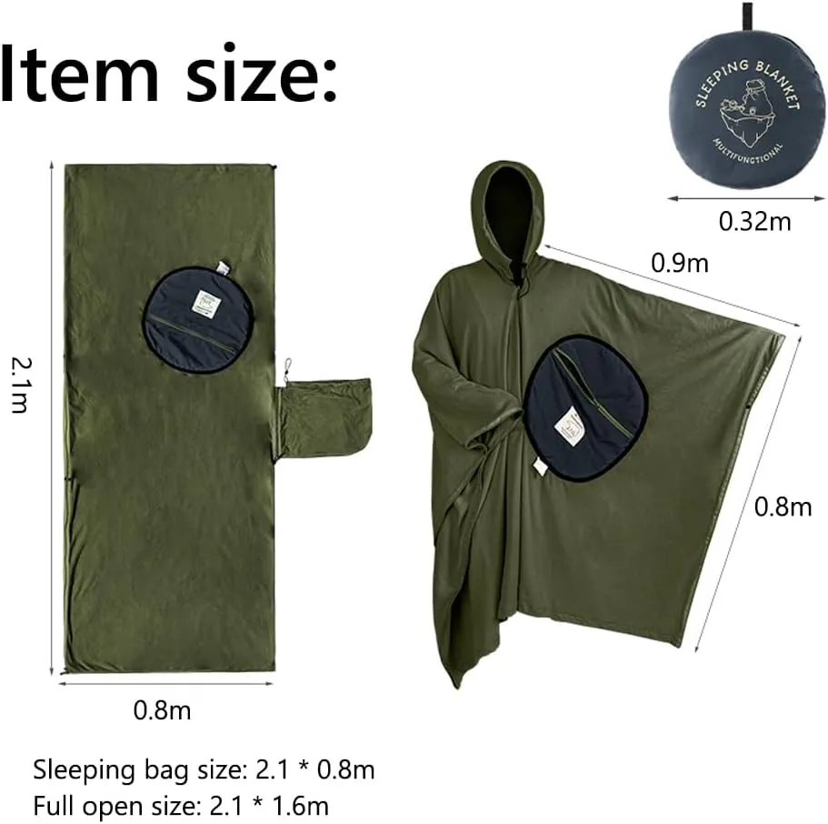Wearable Cloak Sleeping Bag – Lightweight Fleece Multi Purpose Sleeping Bag for Winter Camping, Hiking & Travel | Green/Coffee Options