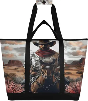 Western Cowboy Dessert Reusable Insulated Lunchbox Cooler Bag, Leakproof Kitchen Grocery Bag Collapsible Portable Cooler Tote Bag for Picnic, Camping, Office, Travel
