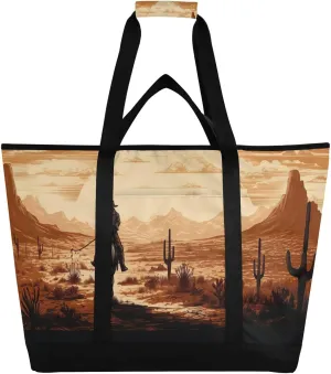 Western Desert Cowboy Reusable Insulated Lunchbox Cooler Bag, Leakproof Kitchen Grocery Bag Collapsible Portable Cooler Tote Bag for Picnic, Camping, Office, Travel