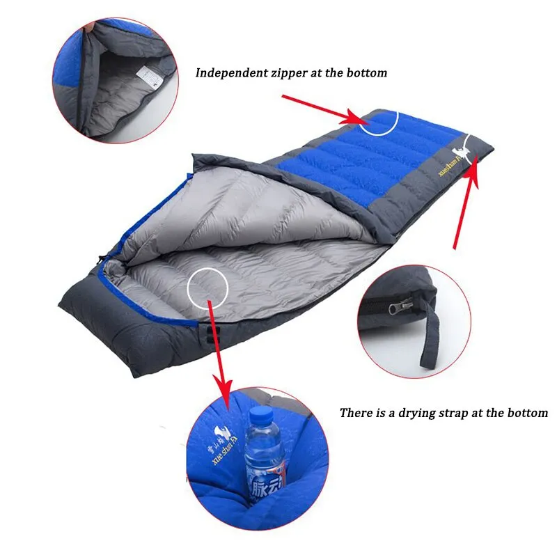 White goose down mummy ultra light winter camping sleeping bag