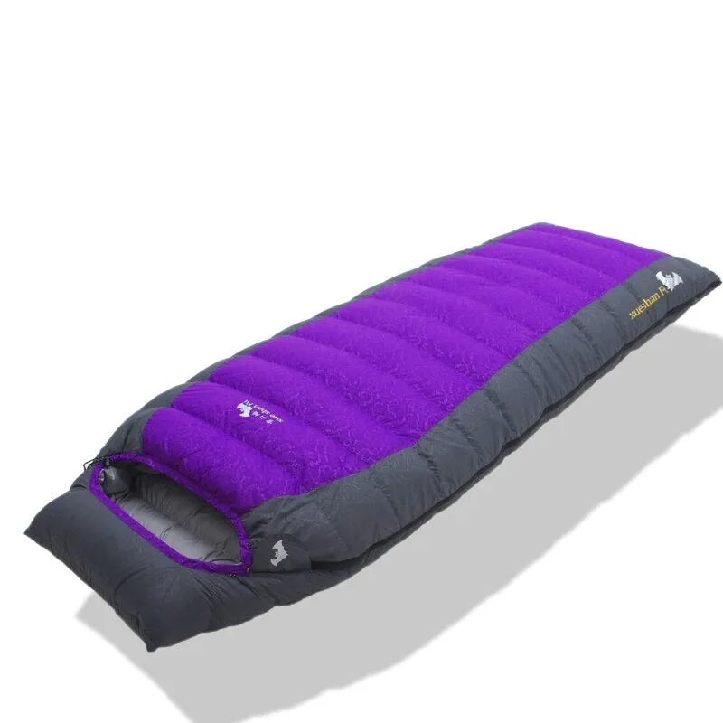 White goose down mummy ultra light winter camping sleeping bag