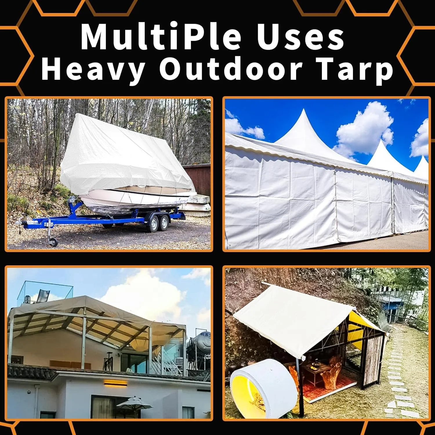 White Heavy Dut Waterproof Tarp 10' x 20', 10 Mil Thick, High Durability, Rip and Tear Resistant with Metal Grommets Every 20 Inches