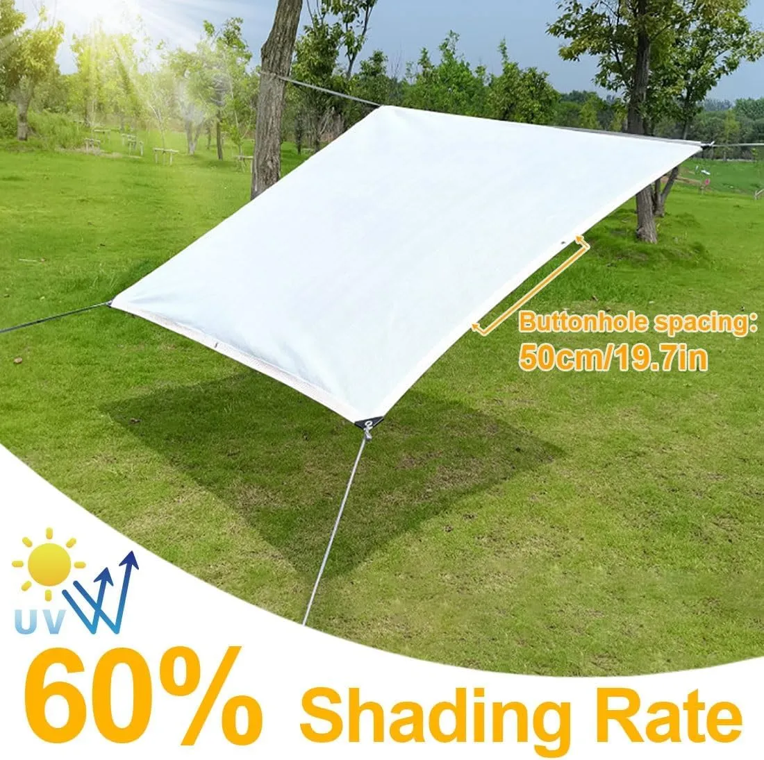 White Shade Cloth with Grommets,60% Garden Shade Netting Breathable Outdoor Shade Mesh Tarp,Sun Shade Sail Sunshade Net Cover for Greenhouse 5x20ft 10x15ft 20x45ft 35x60ft 40x45ft(10x20ft)