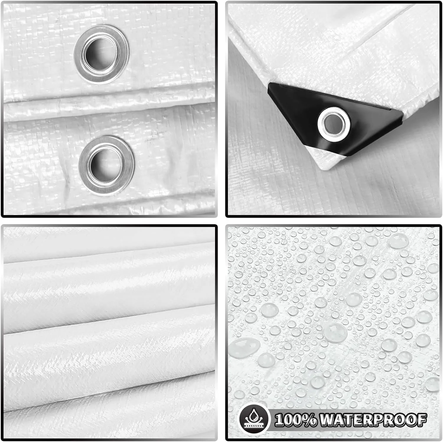 White Tarp 16x20 Feet, 10 Mil Thick Waterproof Poly Tarps Cover UV Resistant, Rip & Tear Proof with Metal Grommets Every 20 Inches