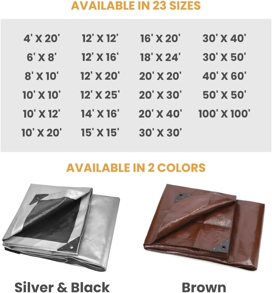 WHITEDUCK 6' x 8' Super Heavy Duty Poly Tarp Thick 16 Mil, Waterproof 100% UV Resistant Rip/Tear Proof Tarp w/Rustproof Grommets & Reinforced Edges (Finished Size: 5'6"x7'6")
