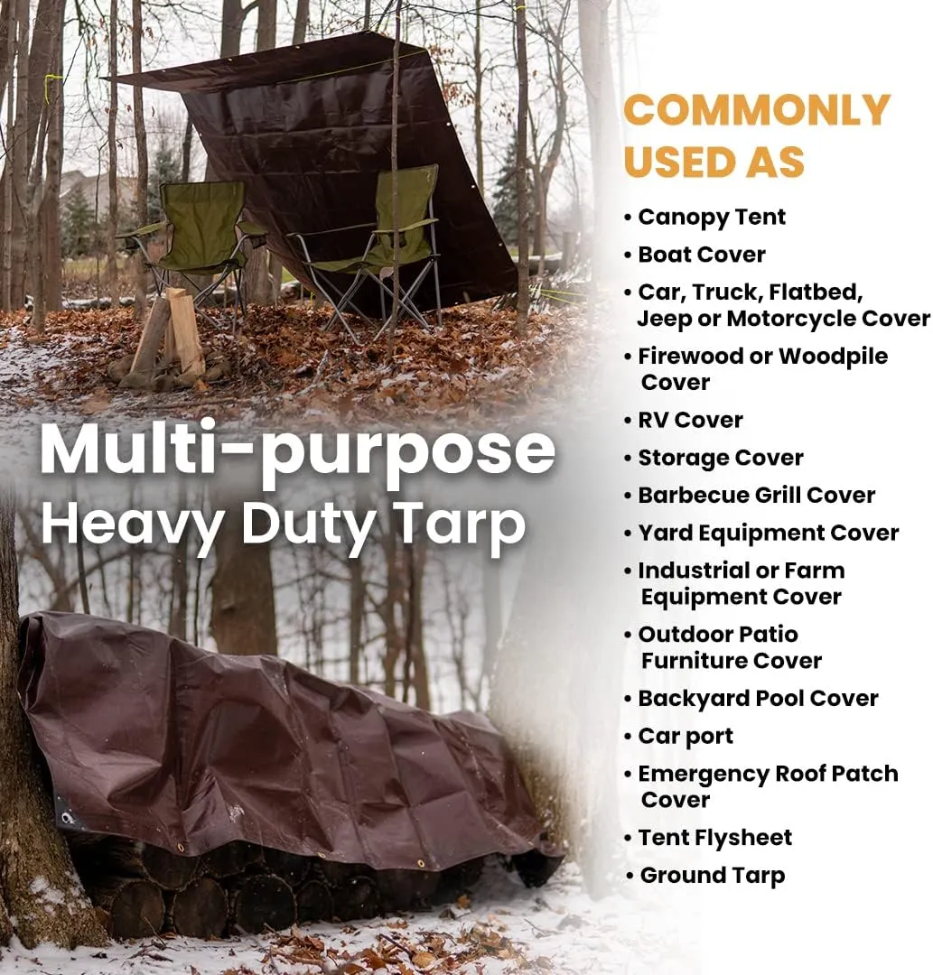 WHITEDUCK 6' x 8' Super Heavy Duty Poly Tarp Thick 16 Mil, Waterproof 100% UV Resistant Rip/Tear Proof Tarp w/Rustproof Grommets & Reinforced Edges (Finished Size: 5'6"x7'6")