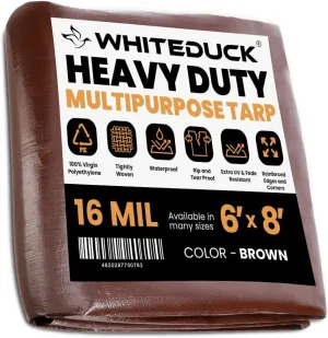 WHITEDUCK 6' x 8' Super Heavy Duty Poly Tarp Thick 16 Mil, Waterproof 100% UV Resistant Rip/Tear Proof Tarp w/Rustproof Grommets & Reinforced Edges (Finished Size: 5'6"x7'6")