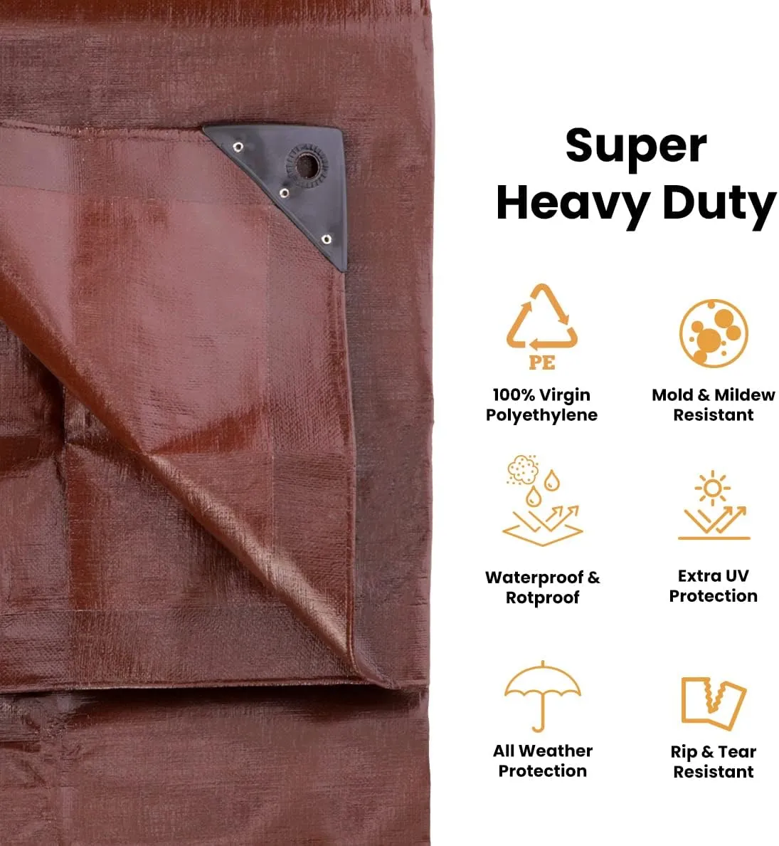 WHITEDUCK 6' x 8' Super Heavy Duty Poly Tarp Thick 16 Mil, Waterproof 100% UV Resistant Rip/Tear Proof Tarp w/Rustproof Grommets & Reinforced Edges (Finished Size: 5'6"x7'6")