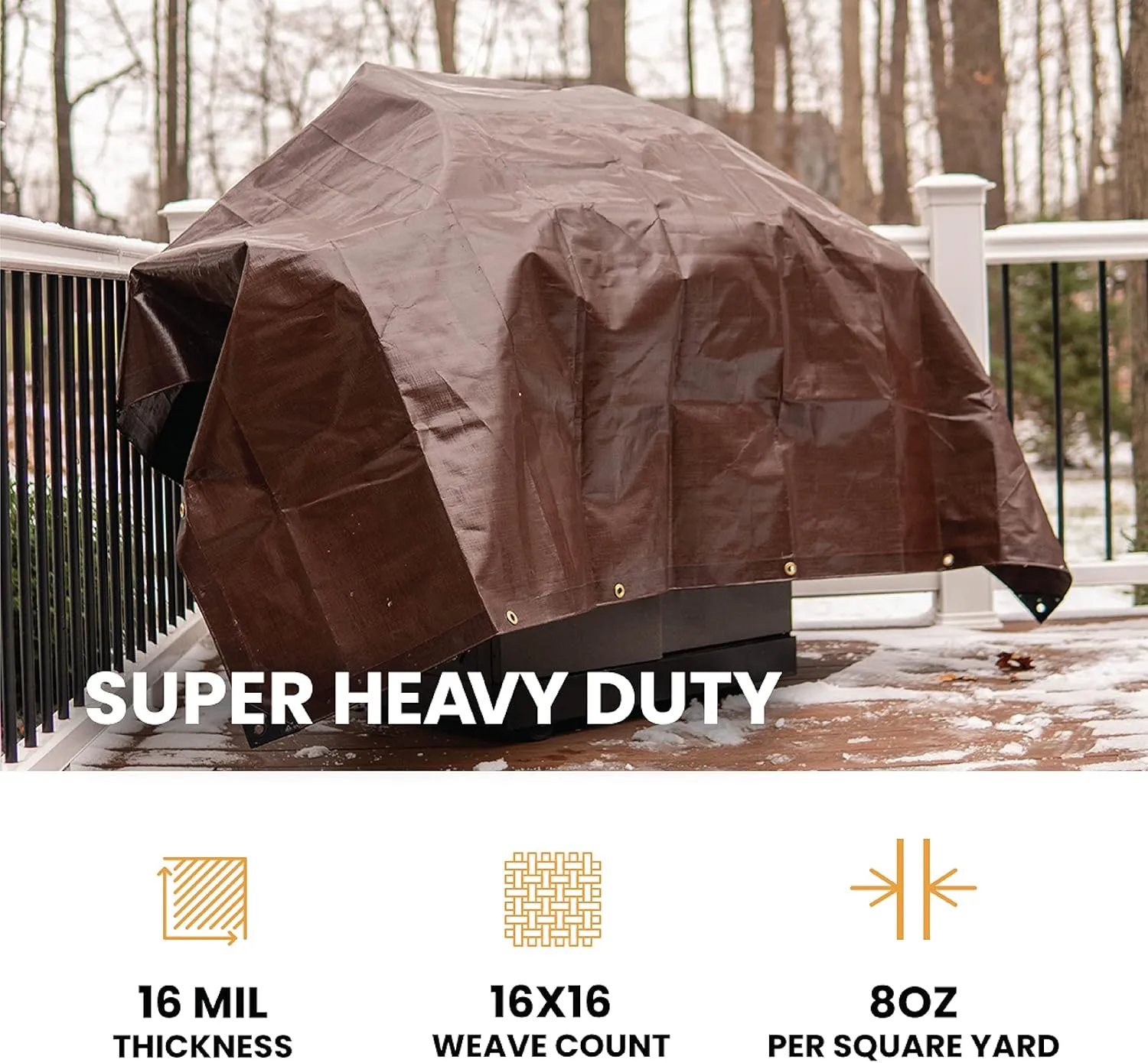 WHITEDUCK 6' x 8' Super Heavy Duty Poly Tarp Thick 16 Mil, Waterproof 100% UV Resistant Rip/Tear Proof Tarp w/Rustproof Grommets & Reinforced Edges (Finished Size: 5'6"x7'6")