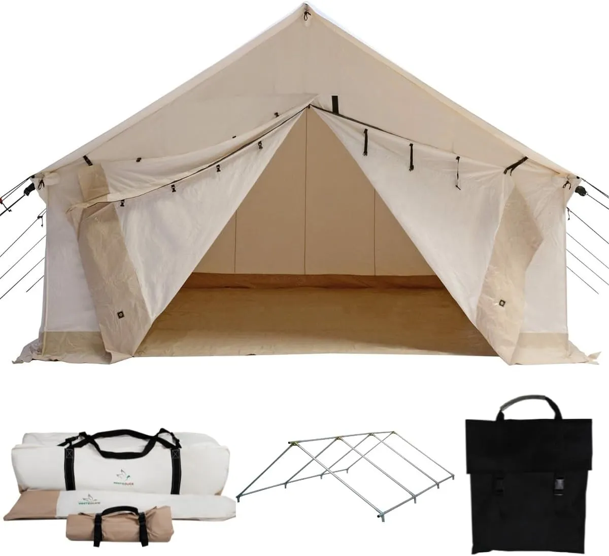 WHITEDUCK Alpha Canvas Wall Tent – Waterproof 4 Season Outdoor Camping & Hunting Tent w/Heavy Duty Aluminum Frame & PVC Floor for Large Groups Families & Outfitters