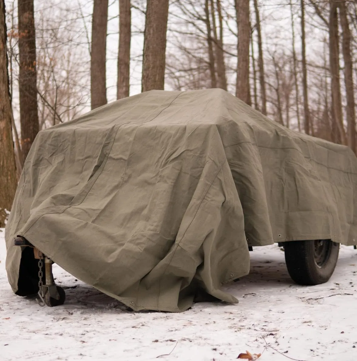 WHITEDUCK Canvas Tarp 18 oz. Heavy Duty Waterproof UV Resistant, Rustproof Grommets, Industrial & Commercial Use Cloth Tarp (Cut Size: 12'x12', Finished Size: 11'6"x116, Olive Drab)