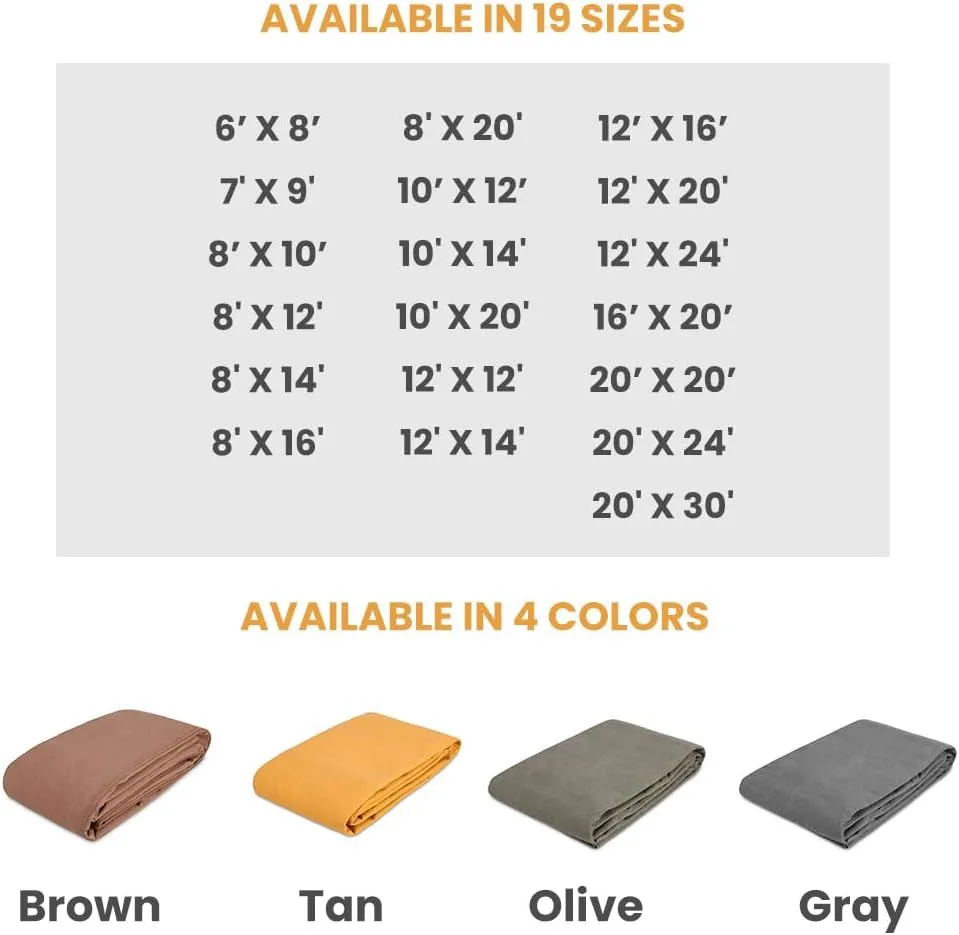WHITEDUCK Canvas Tarp 18 oz. Heavy Duty Waterproof UV Resistant, Rustproof Grommets, Industrial & Commercial Use Cloth Tarp (Cut Size: 16'x20', Finished Size: 156x196, Olive Drab)