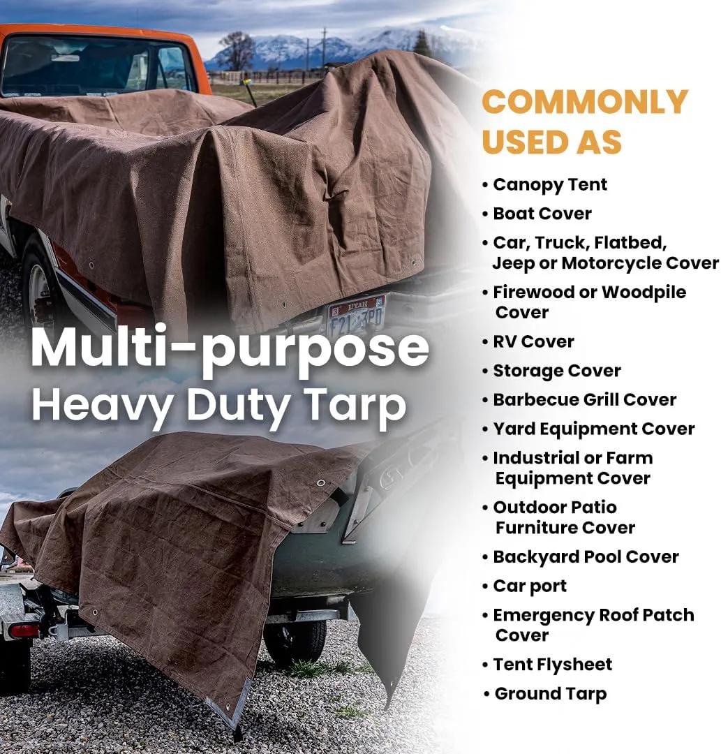 WHITEDUCK Canvas Tarp 18 oz. Heavy Duty Waterproof UV Resistant, Rustproof Grommets, Industrial & Commercial Use Cloth Tarp (Cut Size: 16'x20', Finished Size: 156x196, Olive Drab)
