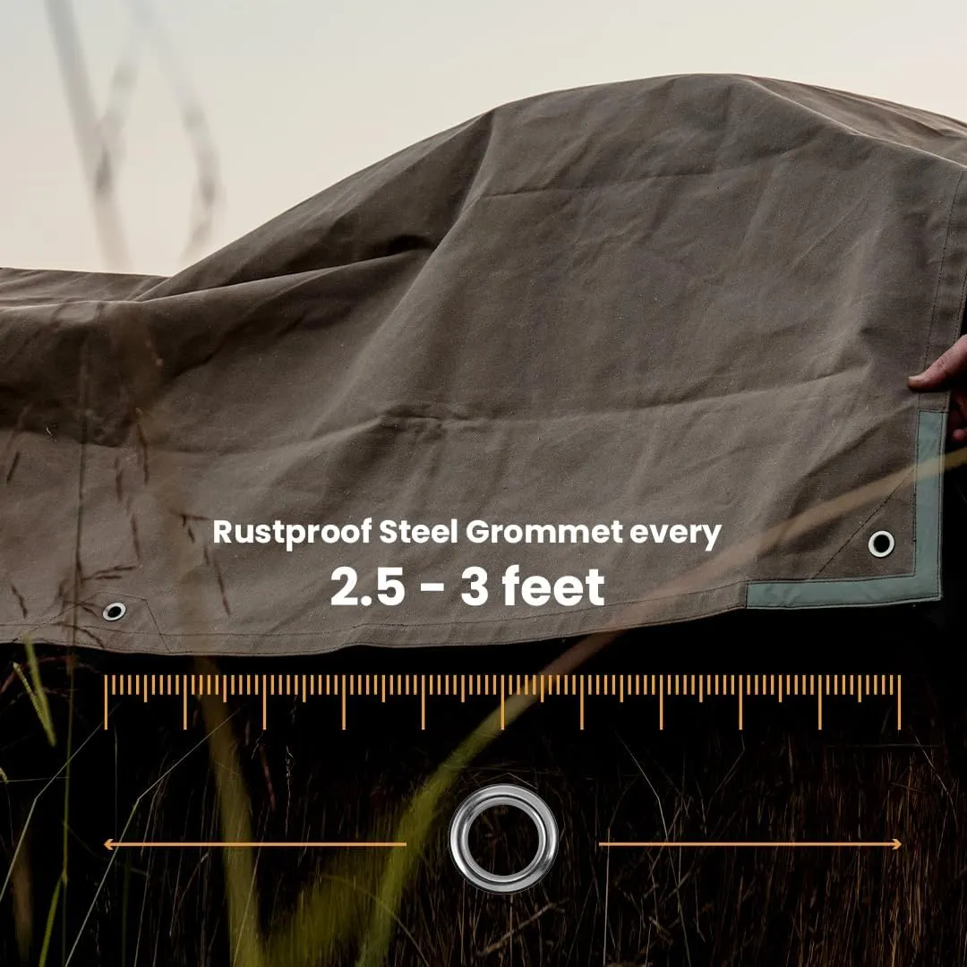 WHITEDUCK Canvas Tarp 18 oz. Heavy Duty Waterproof UV Resistant, Rustproof Grommets, Industrial & Commercial Use Cloth Tarps (Cut Size: 6x8, Finished Size: 5'6"x76, Olive Drab)