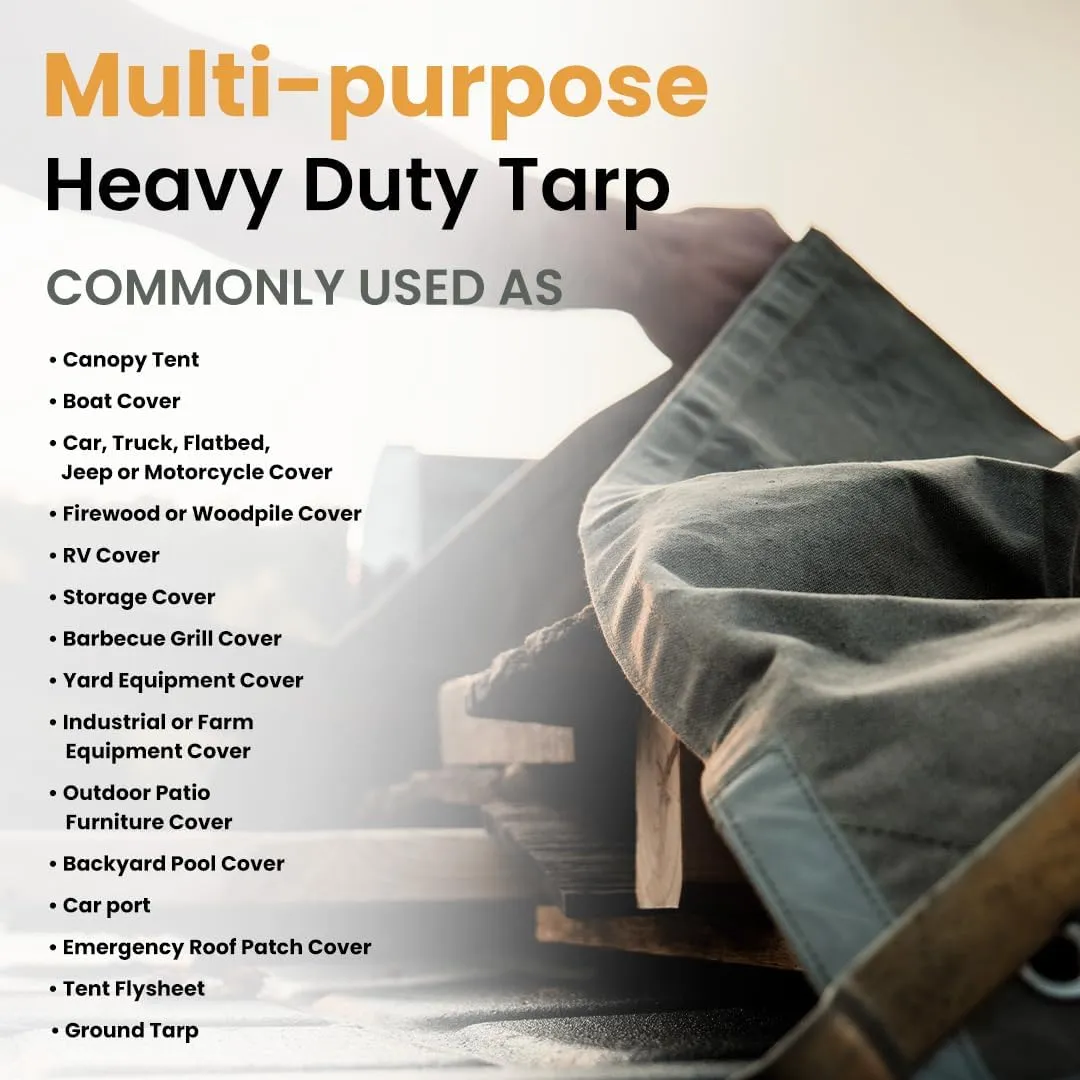 WHITEDUCK Canvas Tarp 18 oz. Heavy Duty Waterproof UV Resistant, Rustproof Grommets, Industrial & Commercial Use Cloth Tarps (Cut Size: 6x8, Finished Size: 5'6"x76, Olive Drab)